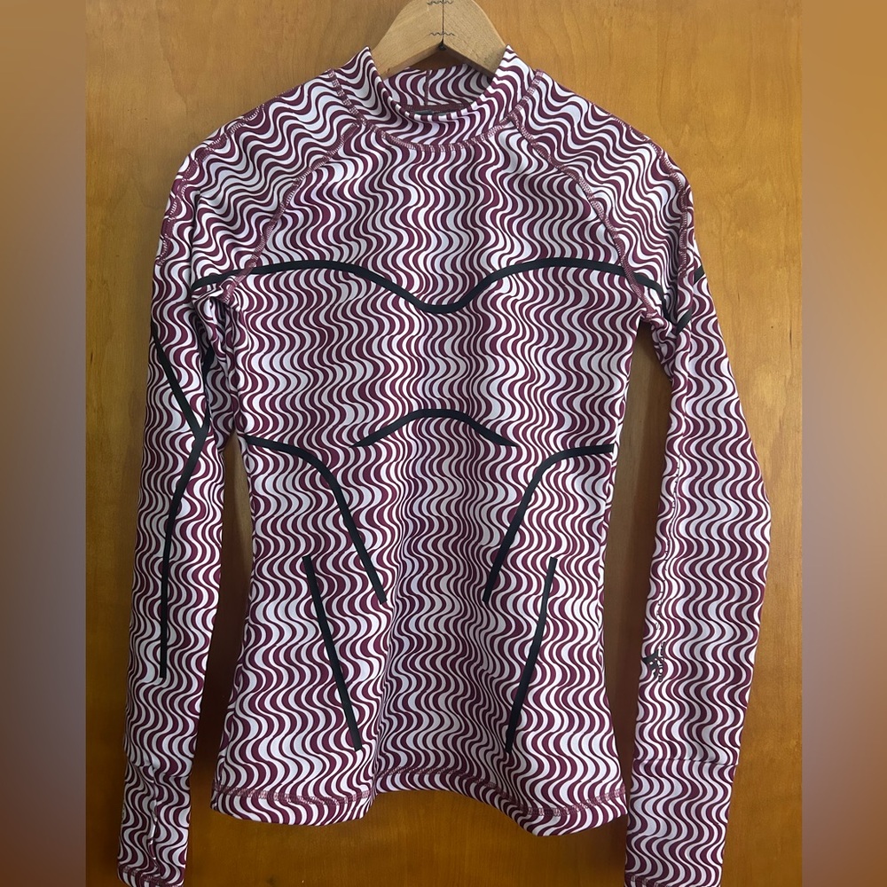 Stella McCartney adidas Women's Maroon and White Wave Long Sleeve Top